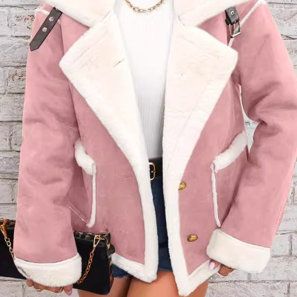 Meleg és laza plüss télikabát gallérral