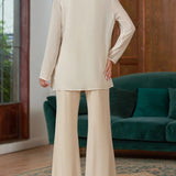 Női nadrágkosztüm – Könnyű anyag – Laza szabású – Hosszú dzseki – Elegáns összeállítás