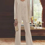 Női nadrágkosztüm – Könnyű anyag – Laza szabású – Hosszú dzseki – Elegáns összeállítás