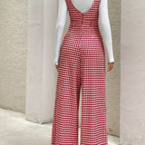 Női overál - tyúklábminta - ujjatlan - elegáns, bő szabású