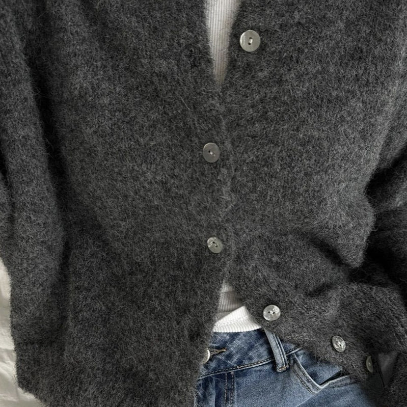 Vintage világosszürke kötött mellény kagylógombokkal