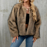 Nyitott kardigán rövid, plüss szőrmével