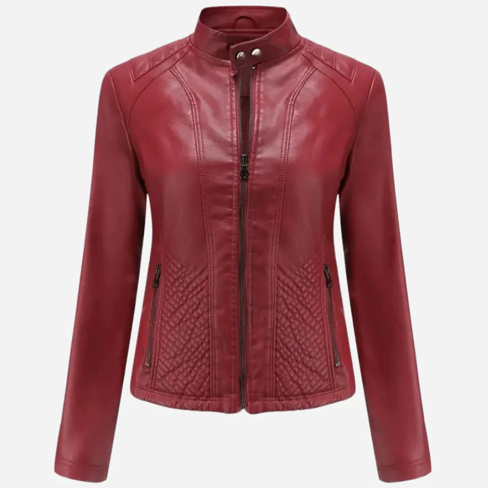 Női kabát – Slim fit – Bőrhatású – Steppelt panelek – Cipzáras rögzítés