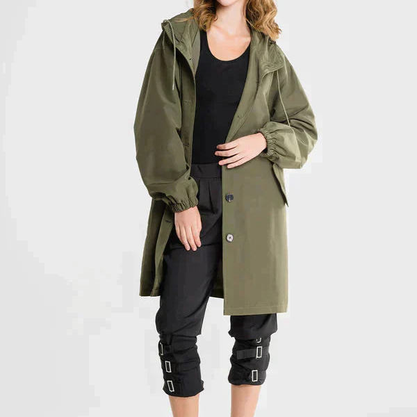 Női vízálló kabát – Egyenes szabású – Térdig érő – Állítható kapucni