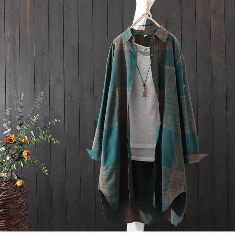 Női ing – Túlméretezett szabás – Könnyű pamut – Lezser kockás mintás