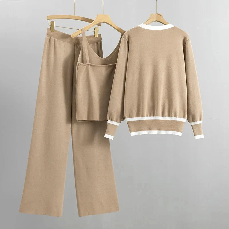 Női háromrészes szett - Kötött anyag - Laza szabású - V-nyakú