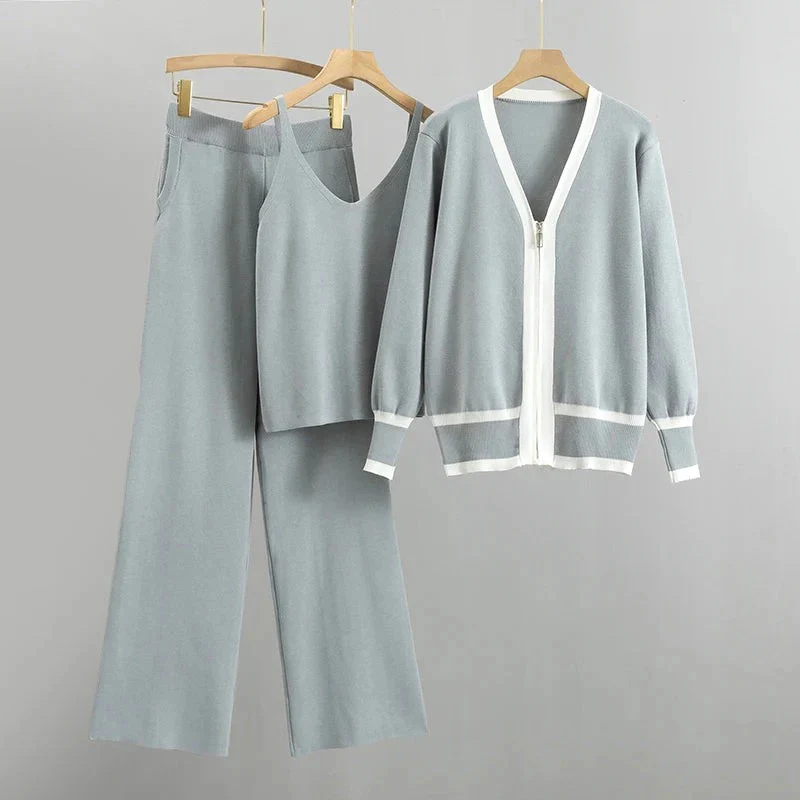 Női háromrészes szett - Kötött anyag - Laza szabású - V-nyakú