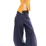 Hosszú, bő szárú, ívelt, drapézott farmernadrág