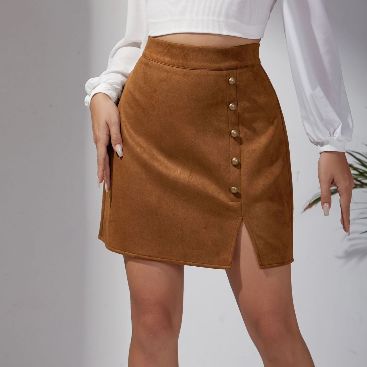 Egyszínű velúr mini testhezálló szoknya