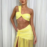 Szexi bikiniszett: hálós felső és testhezálló szoknya