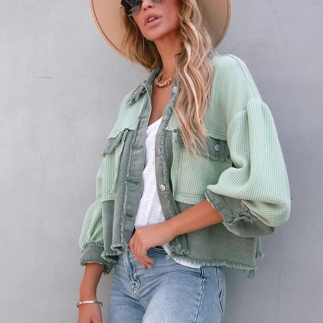 Hosszú ujjú, kefélt gofrimintás kabát