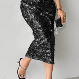 Elegáns, magas derekú, flitteres, testhezálló midi szoknya