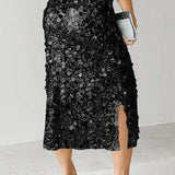 Elegáns, magas derekú, flitteres, testhezálló midi szoknya