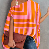 Női váll nélküli felső – laza szabású – geometrikus minta – lélegző anyag