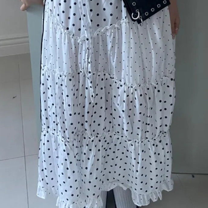 Kawaii retró pöttyös miniszoknya fodros díszítéssel