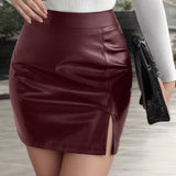 A-vonalú szoknya magas hasítékkal PU anyagból