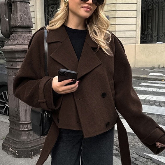 Barna, dupla soros gyapjúkeverék kabát