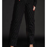 Női Nadrág - Magas Derekú - Széles Szájú - Rombusz Minta Szegecsekkel - Elegáns Stílus