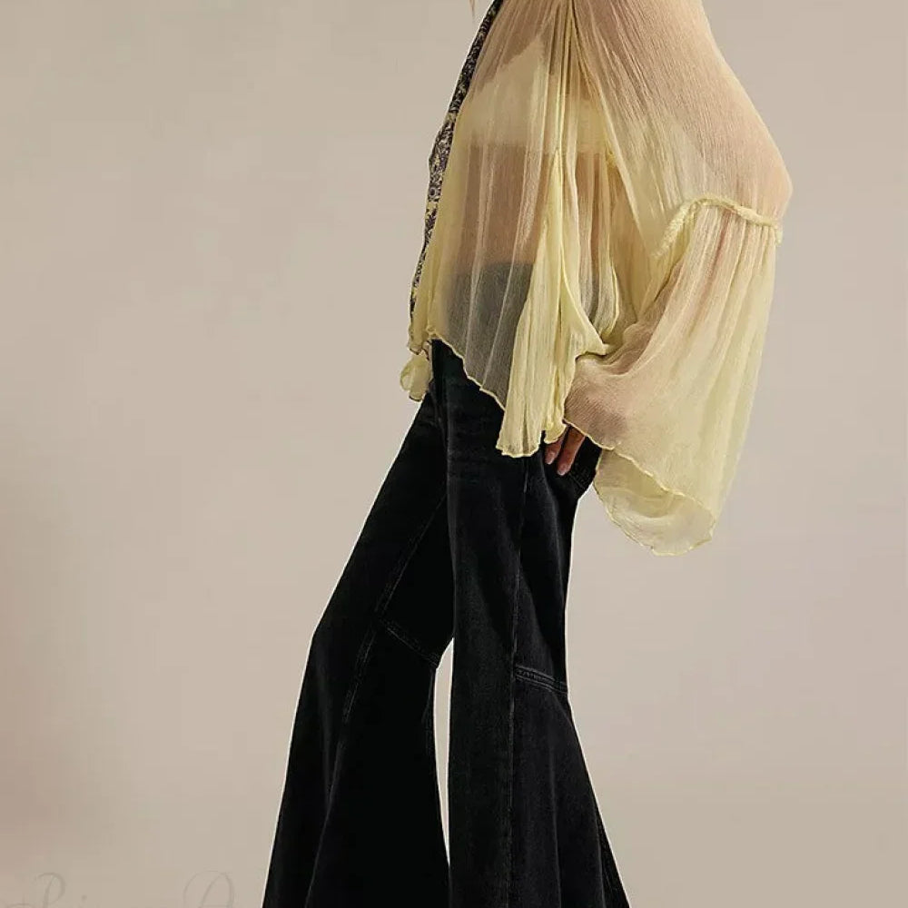 Elegáns, magas derekú, földig érő, bő farmernadrág