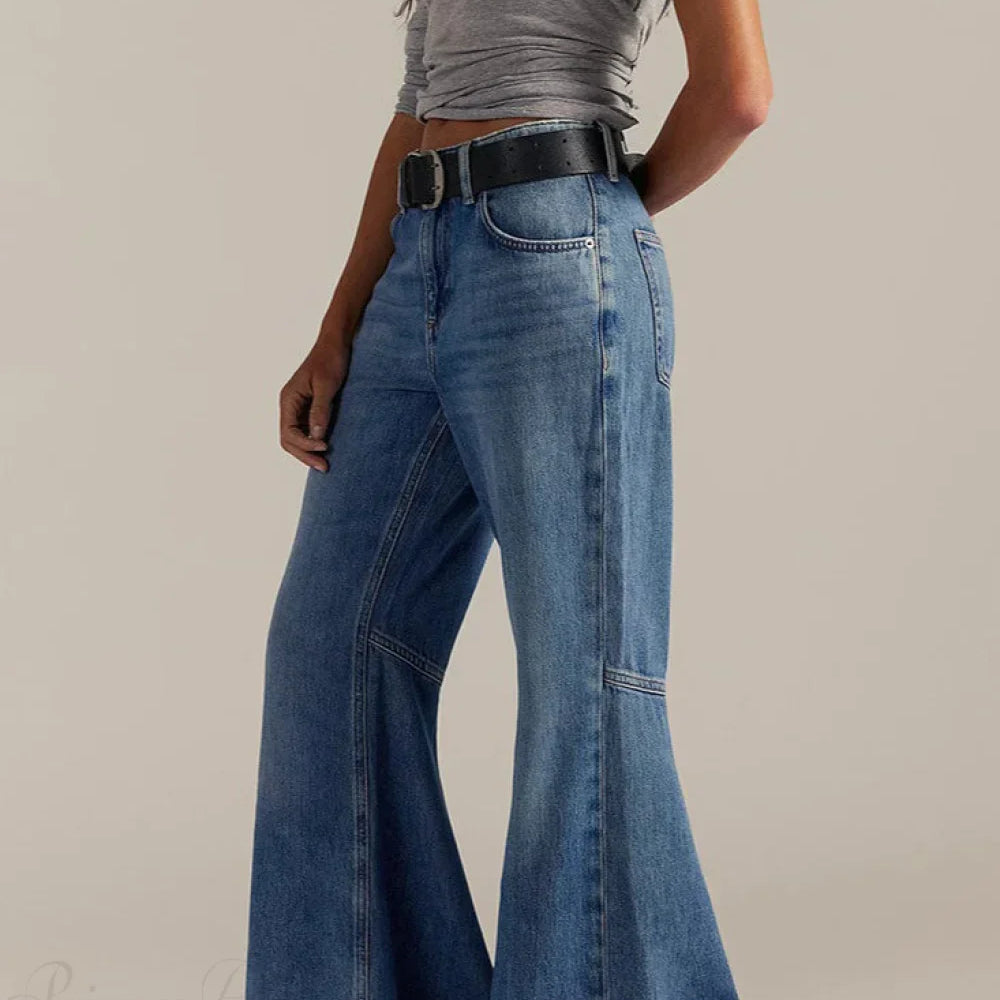 Elegáns, magas derekú, földig érő, bő farmernadrág