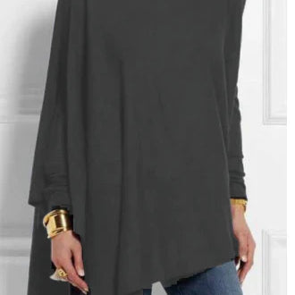 Női tunika – Túlméretezett szabás – Puha kötésű – Hosszú ujjú – Aszimmetrikus szegély