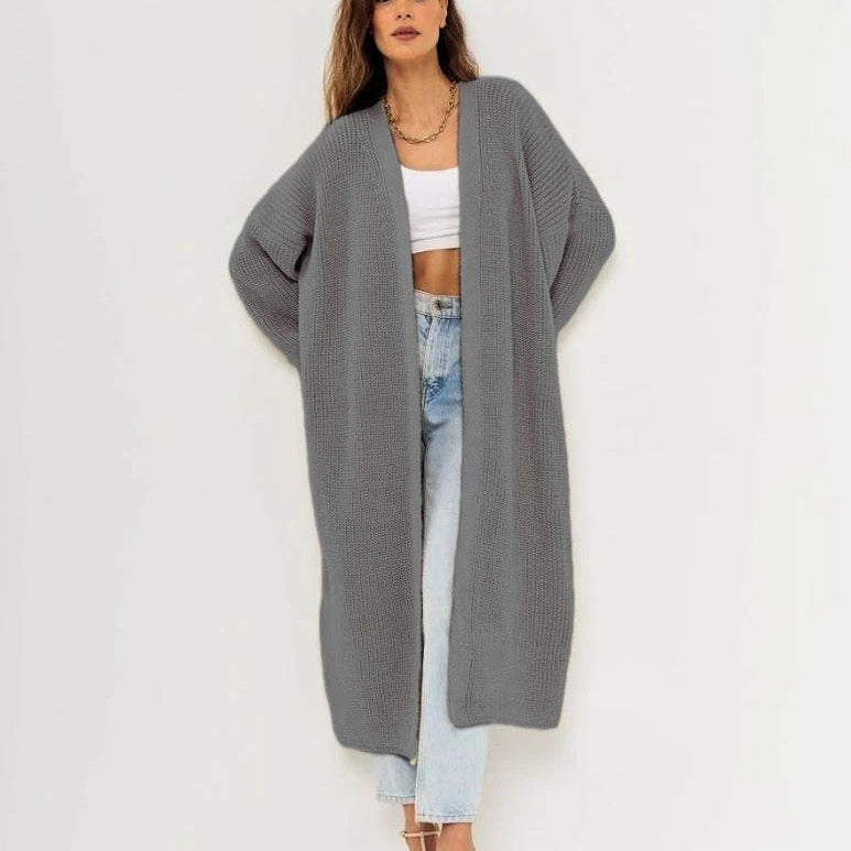 Női hosszú kardigán – Gyapjú stílusú kötött – Túlméretezett szabás – Nyitott elejű