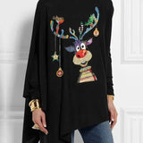 Női garbó – Laza szabású – Pamut – Rénszarvasminta – Aszimmetrikus szegély