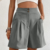 Női magas derekú rövidnadrág - Elegáns szabású - Gombos derékrész - Oldalsó zsebek