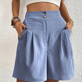 Női magas derekú rövidnadrág - Elegáns szabású - Gombos derékrész - Oldalsó zsebek