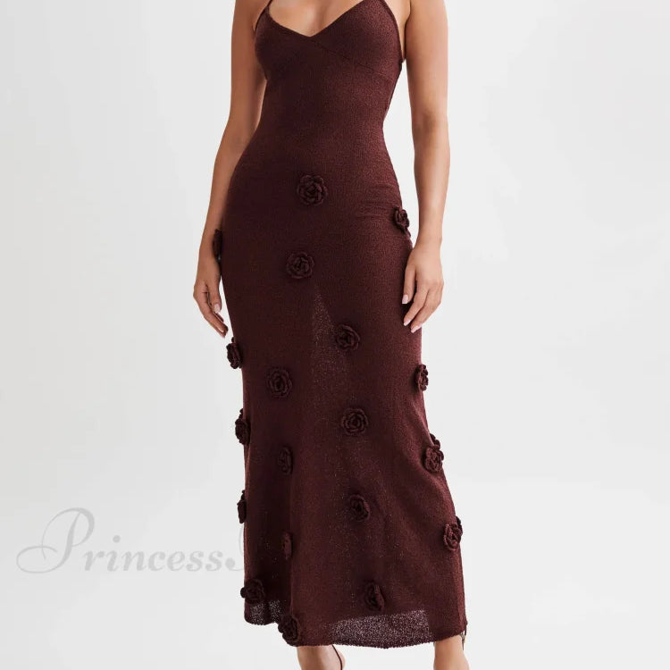 Elegáns midi ruha kötött virágokkal