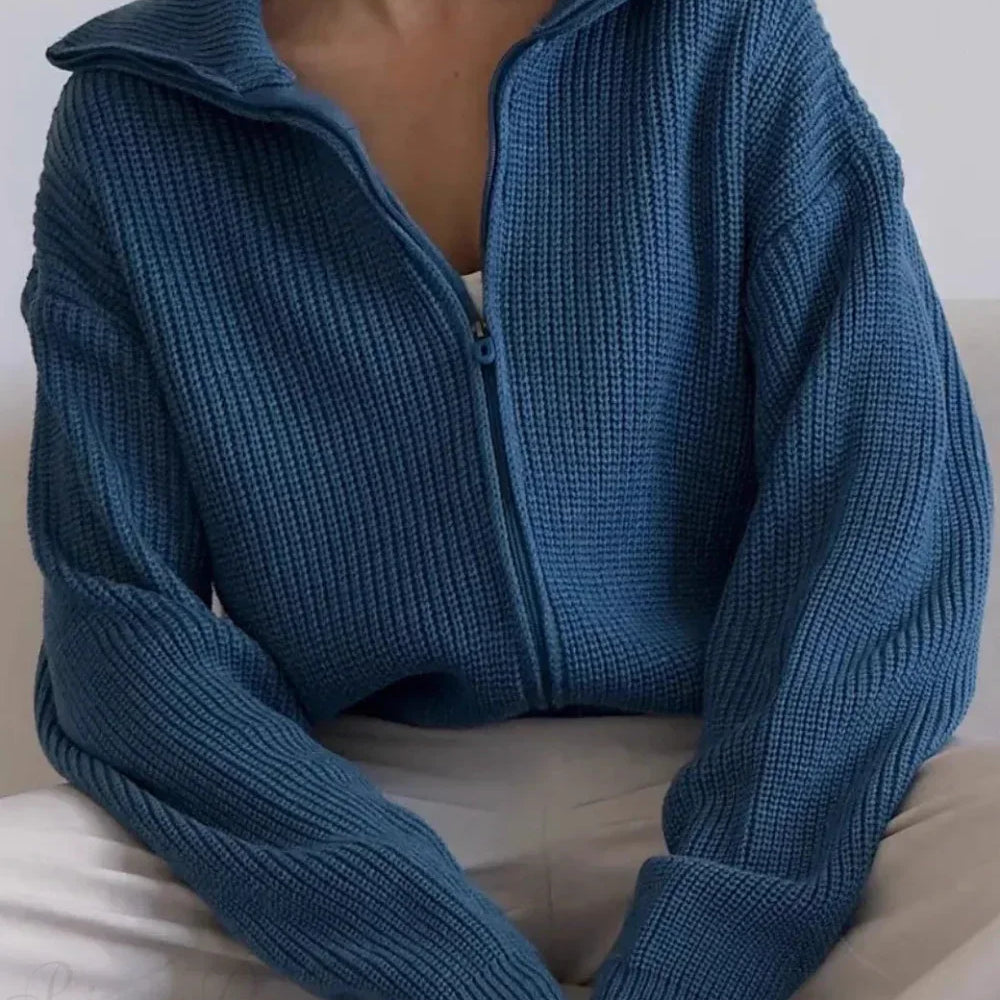 Egyszínű, bő szabású kardigán cipzáras mandzsettával