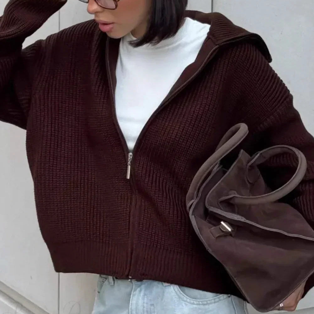 Egyszínű, bő szabású kardigán cipzáras mandzsettával