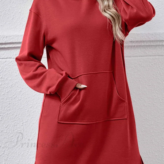 Kapucnis midi ruha hasítékkal és zsebbel