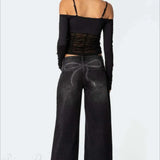 Hosszú, mintás farmer széles, laza szárral