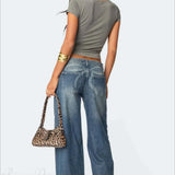 Hosszú, mintás farmer széles, laza szárral