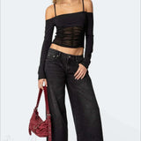 Hosszú, mintás farmer széles, laza szárral