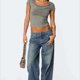 Hosszú, mintás farmer széles, laza szárral