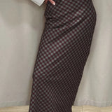 Retro egyenes szabású maxi szoknya kockás pamutból