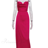 Szatén ruha keresztpántokkal és rózsaszín mintával, hátul megkötővel