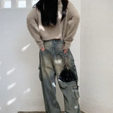 Foltvarrott farmer cargo nadrág utcai stílusú zsebekkel