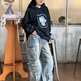 Foltvarrott farmer cargo nadrág utcai stílusú zsebekkel