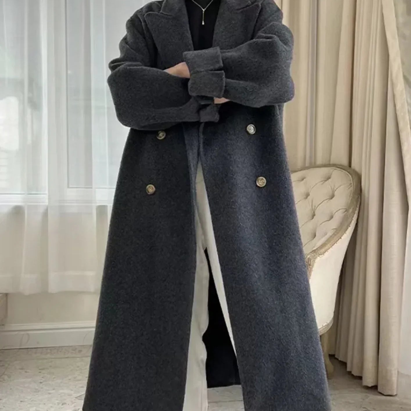 Kasmír gyapjúkabát lehajtott gallérral