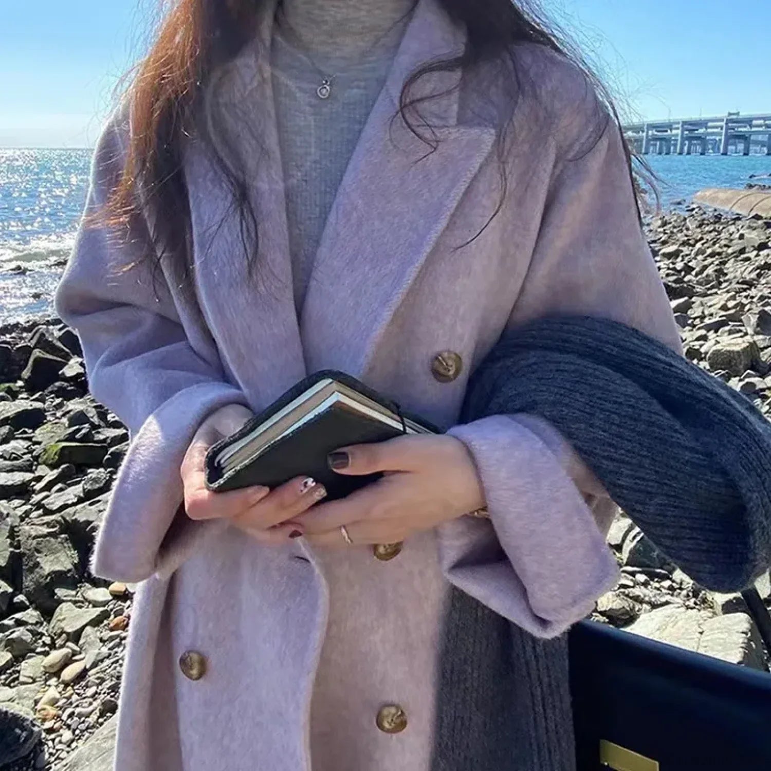 Kasmír gyapjúkabát lehajtott gallérral