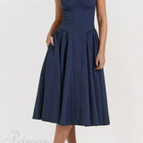 Elegáns, pánt nélküli, V-nyakú midi ruha