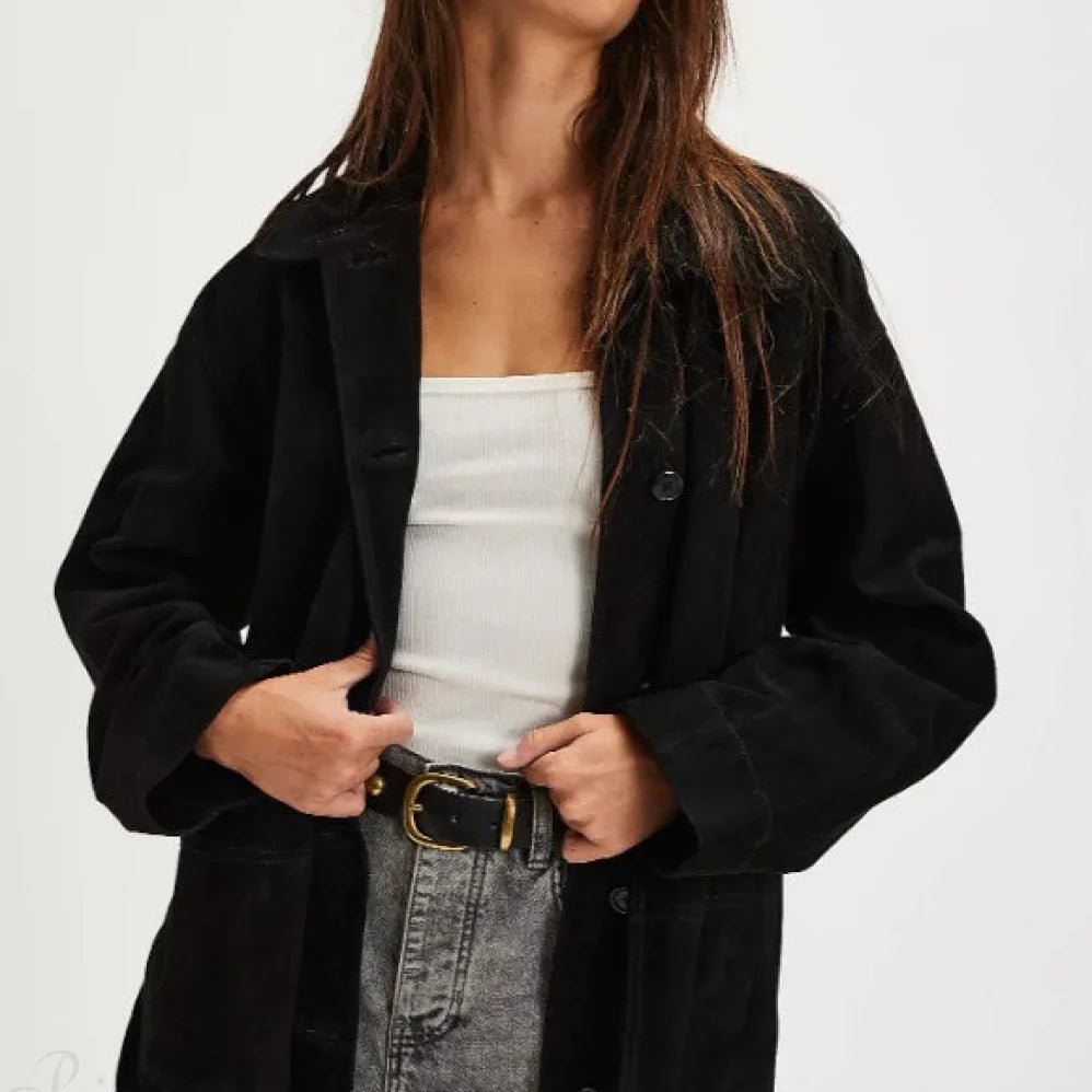 Egyszerű vintage egysoros velúr kabát